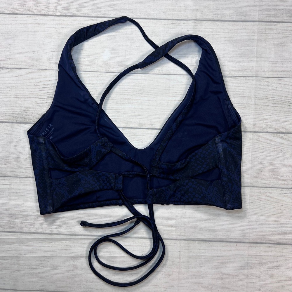 Athleta D-DD Snake Triangle Bikini Top Medium Navy Blue Lace Up Back Swimwear - Picture 2 of 7
